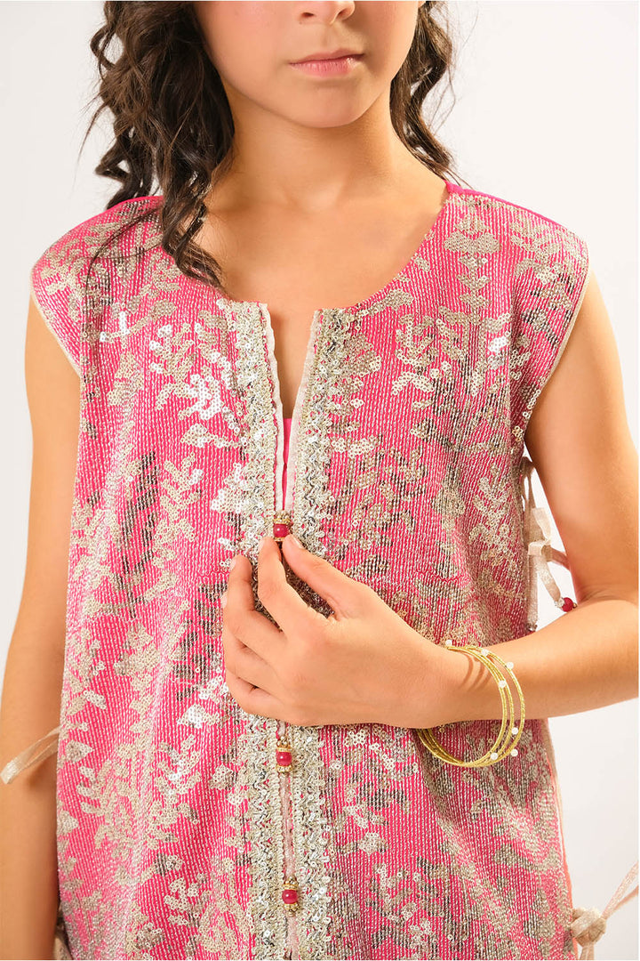 Viscose Chiffon & Organza Shocking Pink Stitched Suit - Senorita