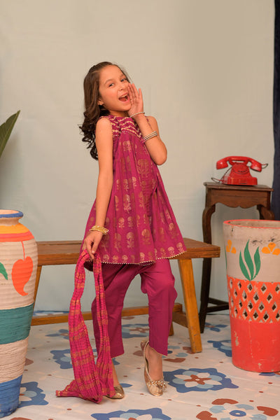 Cotton Jacquard Magenta Stitched Suit - Senorita