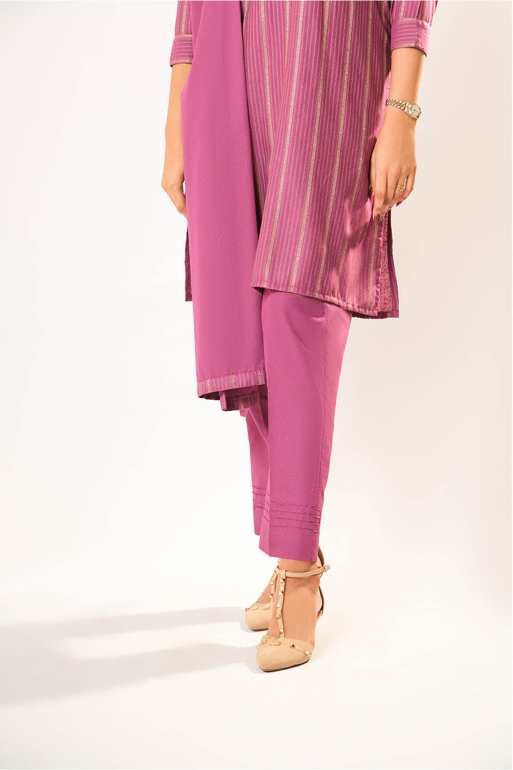 Cotton Karandi Dobby Shocking Pink Stitched Suit - Senorita