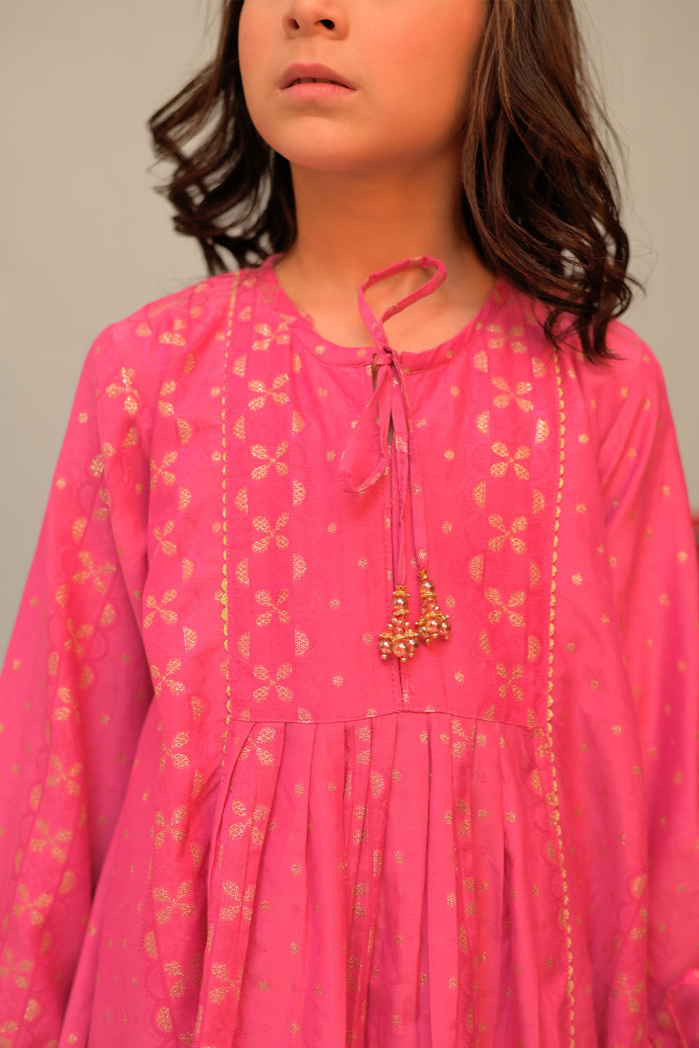 Cotton Jacquard Shocking Pink Stitched Suit - Senorita