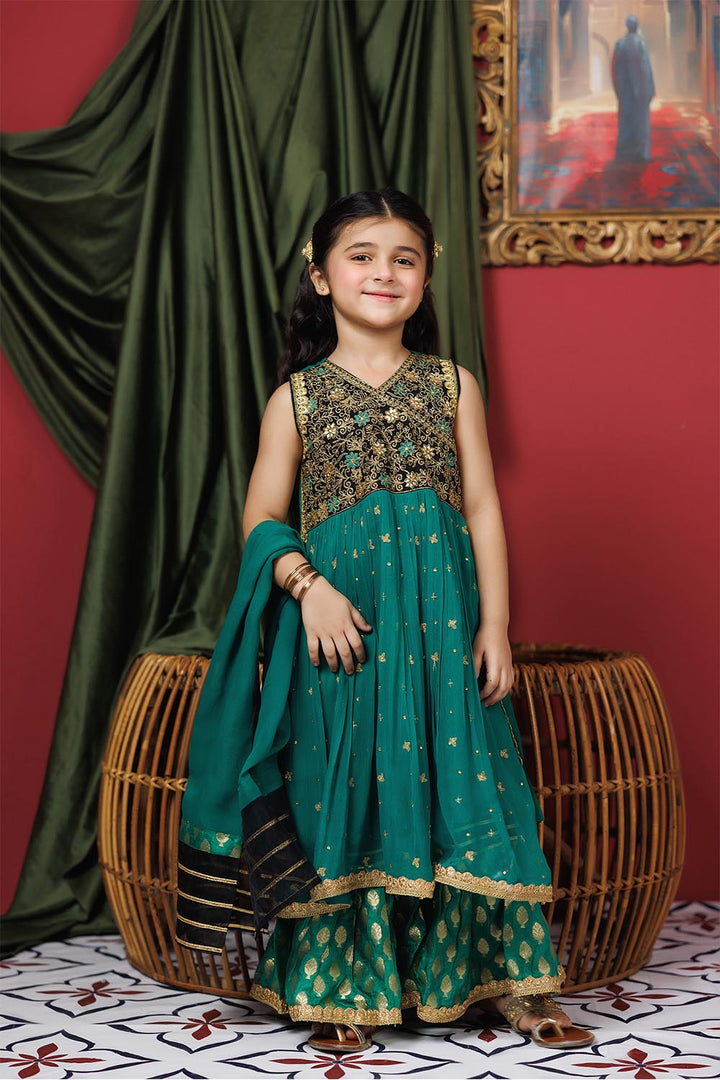 Viscose Crinkle Chiffon Green Stitched Suit - Senorita