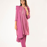 Cotton Karandi Dobby Shocking Pink Stitched Suit - Senorita