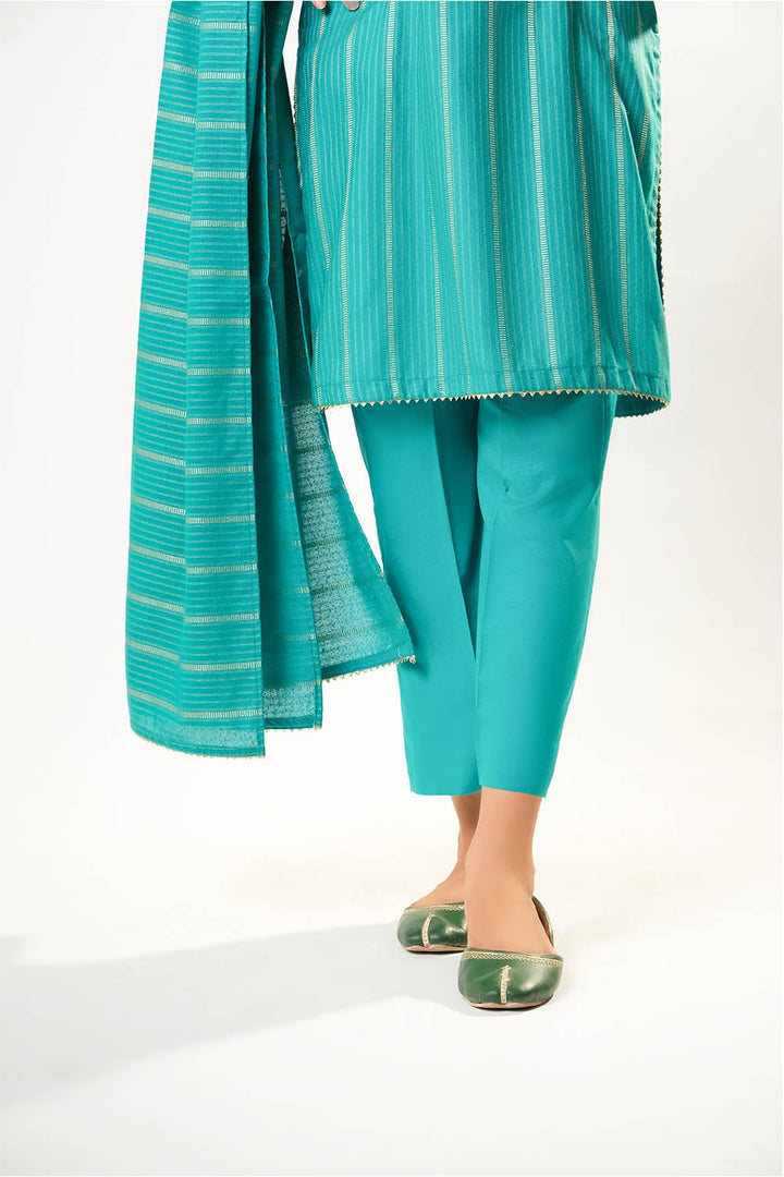 Cotton Karandi Dobby Turquoise Green Stitched Suit - Senorita