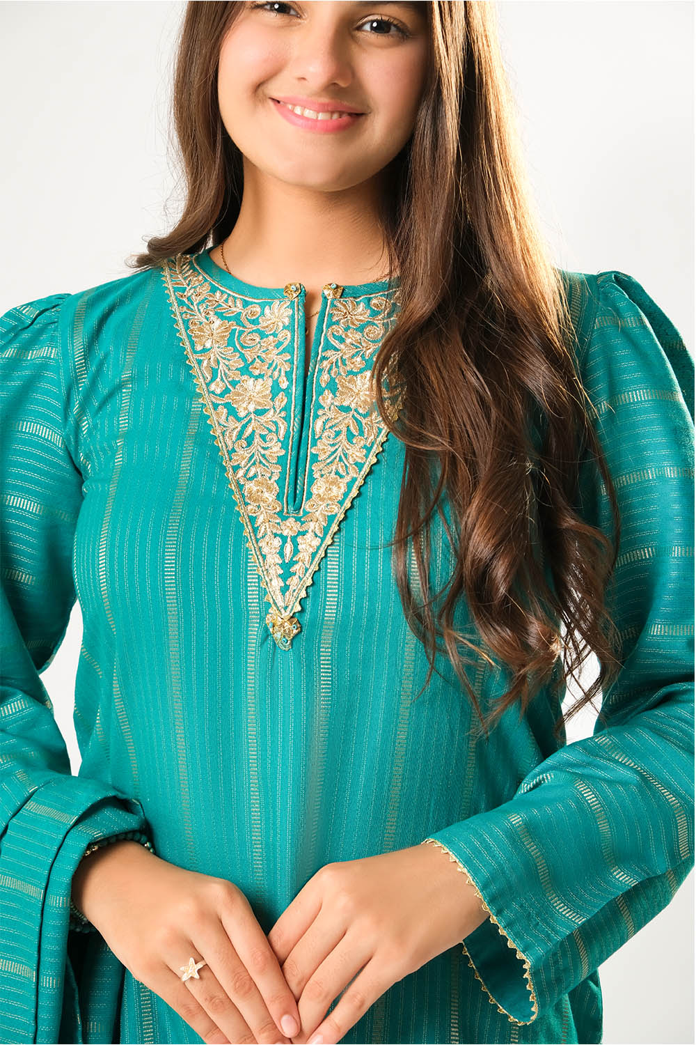 Cotton Karandi Dobby Turquoise Green Stitched Suit - Senorita