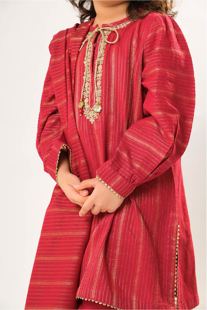 Cotton Karandi Dobby Red Stitched Suit - Senorita