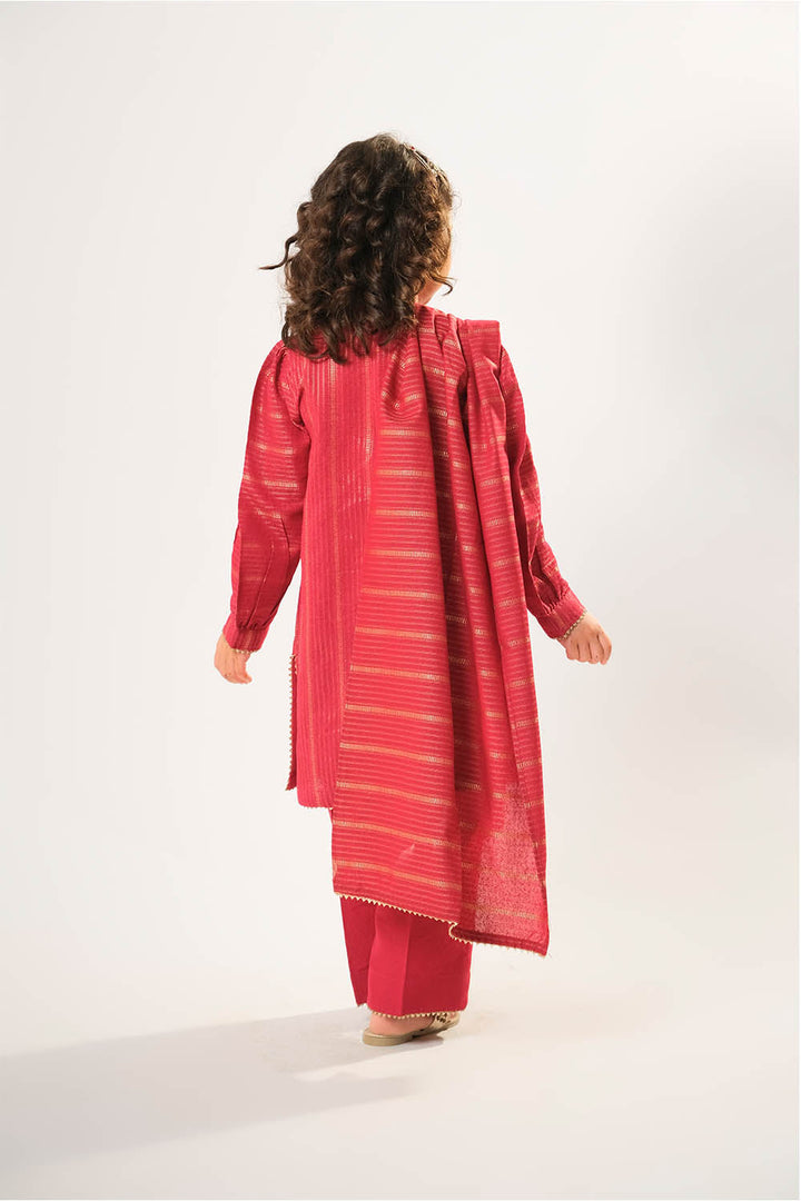 Cotton Karandi Dobby Red Stitched Suit - Senorita