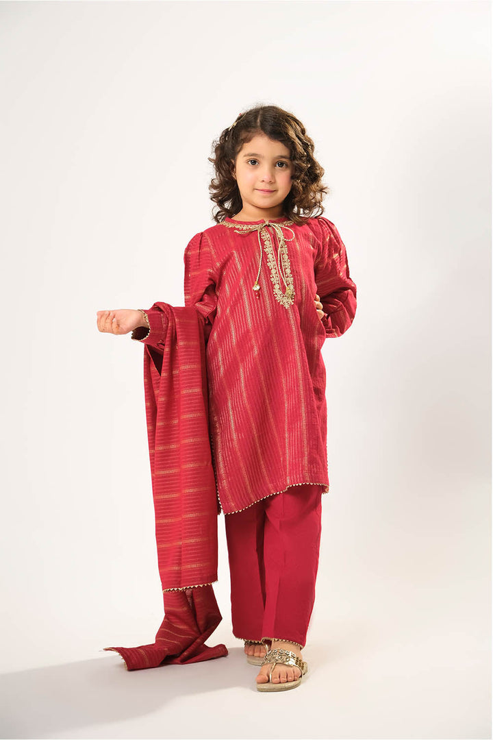 Cotton Karandi Dobby Red Stitched Suit - Senorita