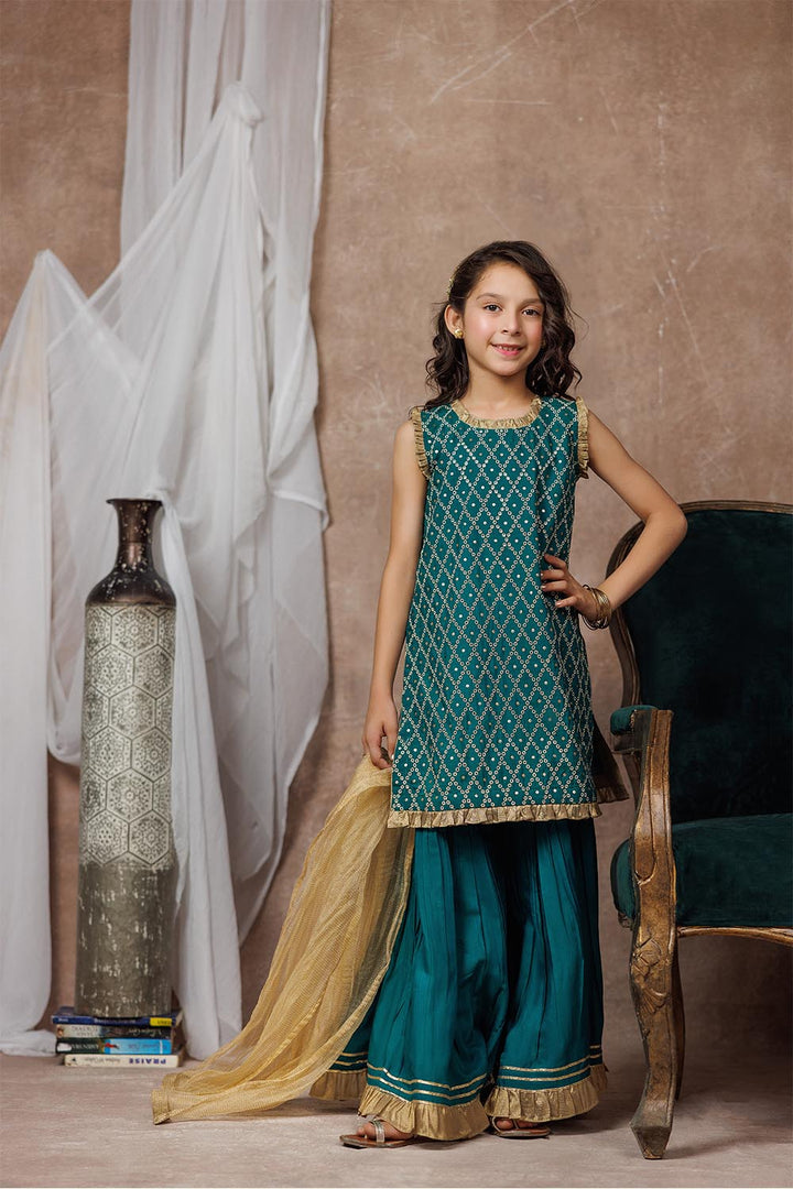 Viscose Raw Silk Turquoise Stitched Suit - Senorita