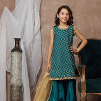 Viscose Raw Silk Turquoise Stitched Suit - Senorita