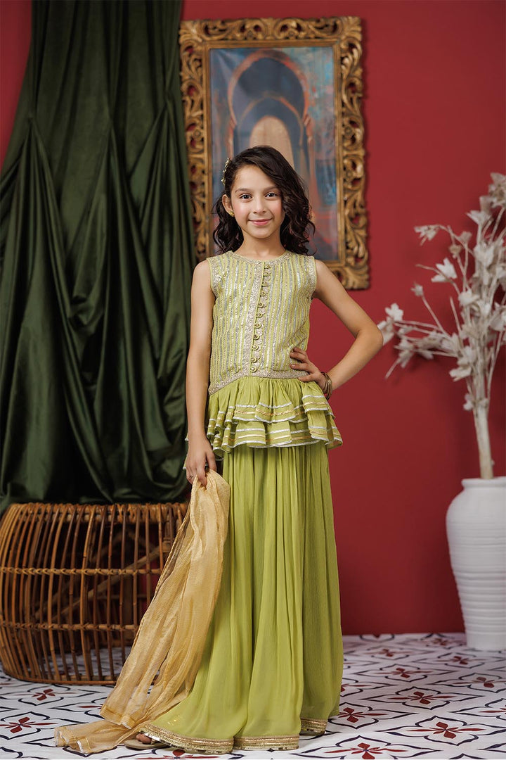 Viscose Crinkle Chiffon Parrot Green Stitched Suit - Senorita