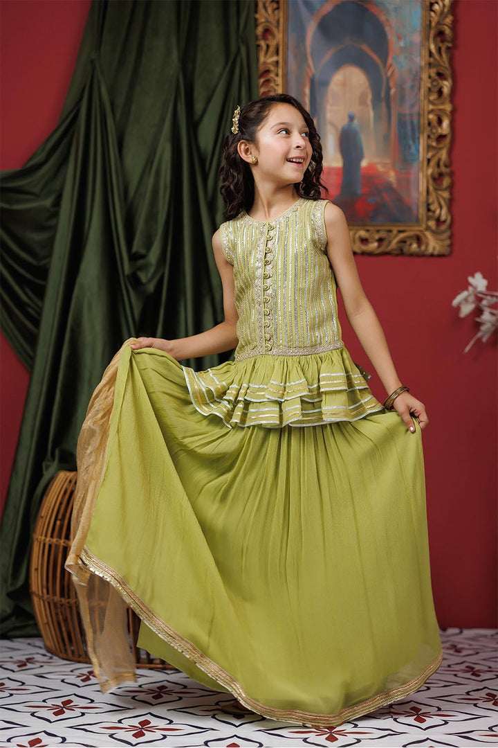 Viscose Crinkle Chiffon Parrot Green Stitched Suit - Senorita