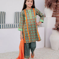 Cotton Gold Printed Green Stitched Suit - Senorita