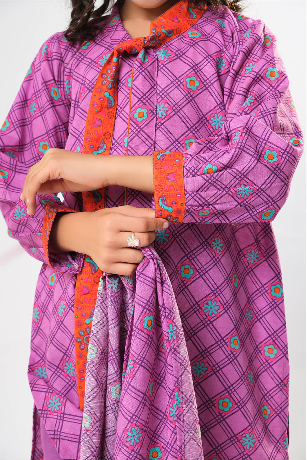 Cotton Khaddar Printed Purple Stitched Suit - Senorita