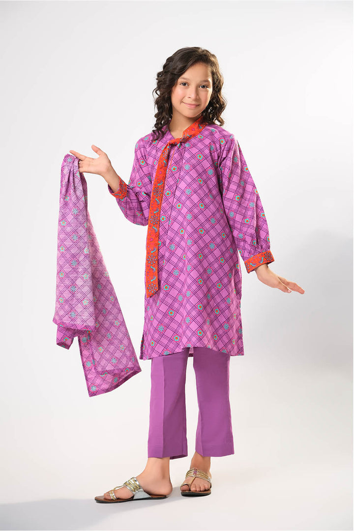 Cotton Khaddar Printed Purple Stitched Suit - Senorita