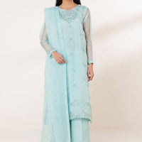 Embroidered Organza Sky Blue 3 Piece Suit - Sapphire