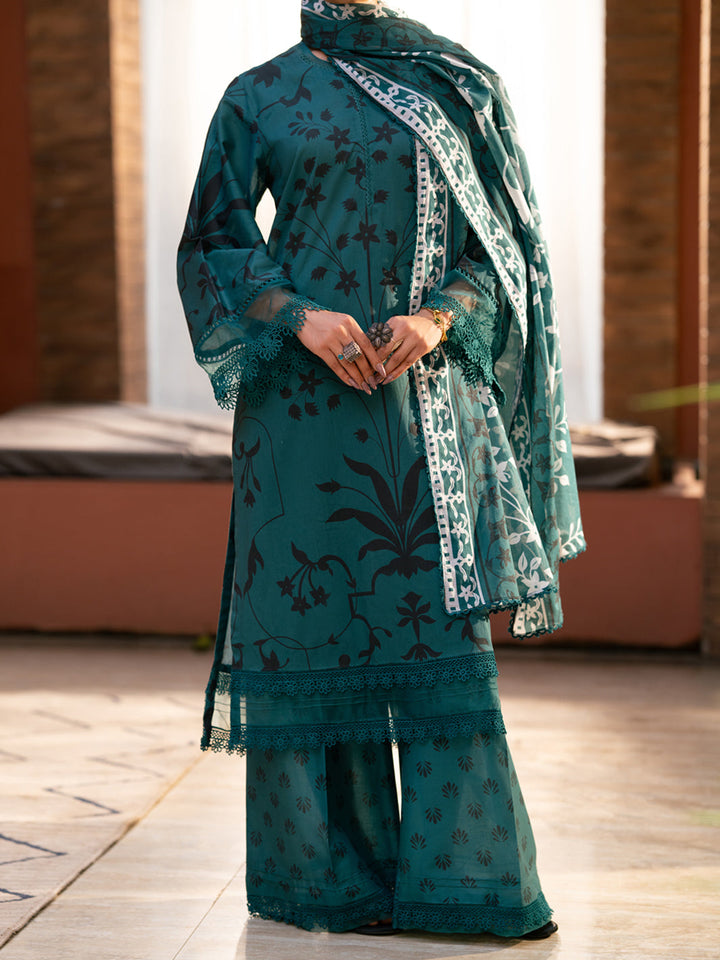 Cotton Teal Stitched Suit - Almirah