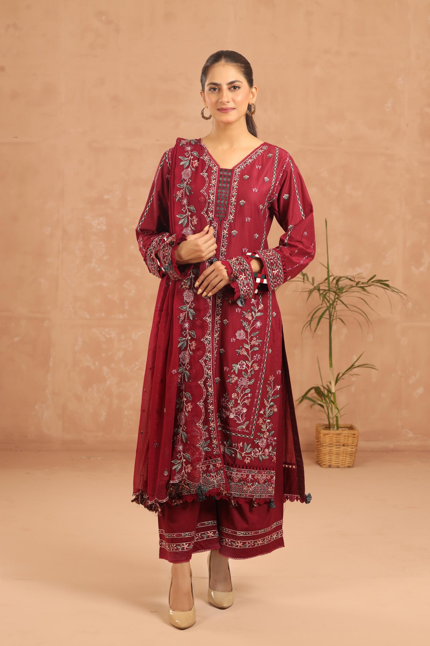 Garnet Glam - Farasha Luxury Festive Stitched