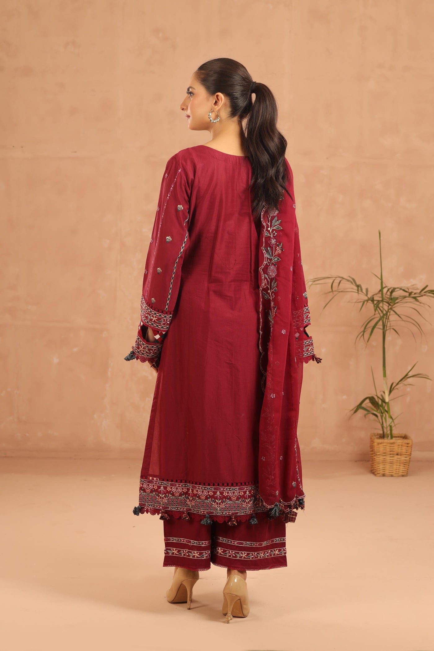 Garnet Glam - Farasha Luxury Festive Stitched