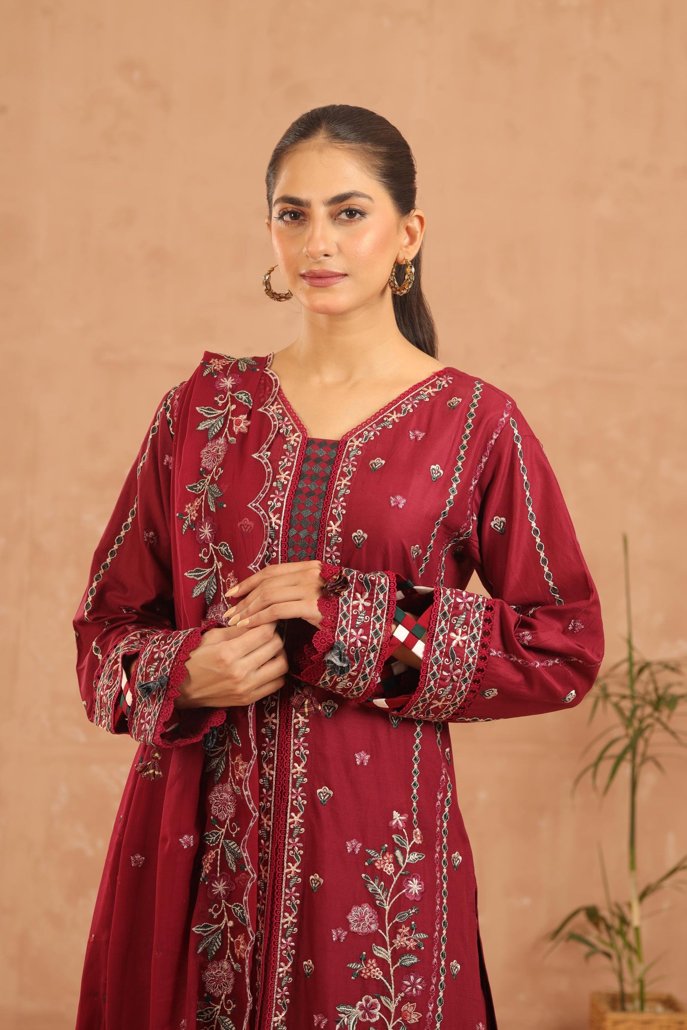 Garnet Glam - Farasha Luxury Festive Stitched