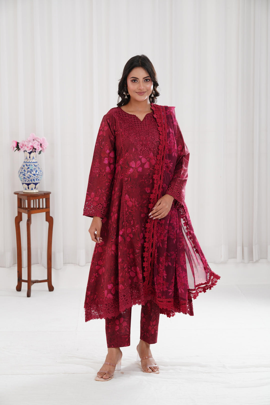 Merlot Muse - Farasha Printed Essentials Stitched