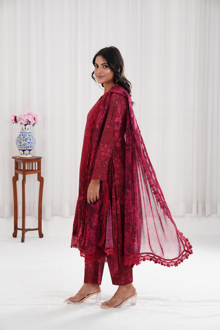 Merlot Muse - Farasha Printed Essentials Stitched