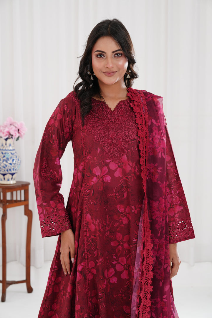 Merlot Muse - Farasha Printed Essentials Stitched