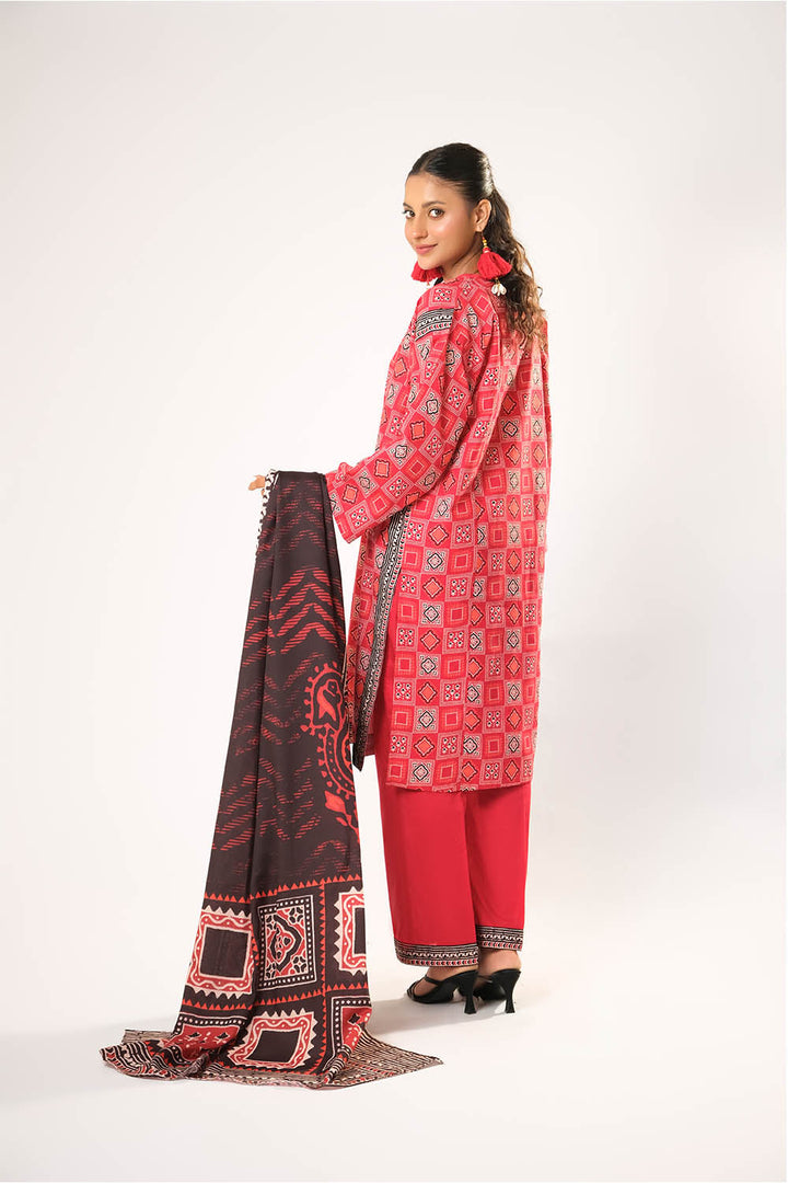Cotton Khaddar Printed Red Stitched Suit - Senorita