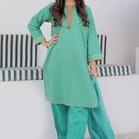 Cotton Jacquard Sea Green Stitched Suit - Senorita