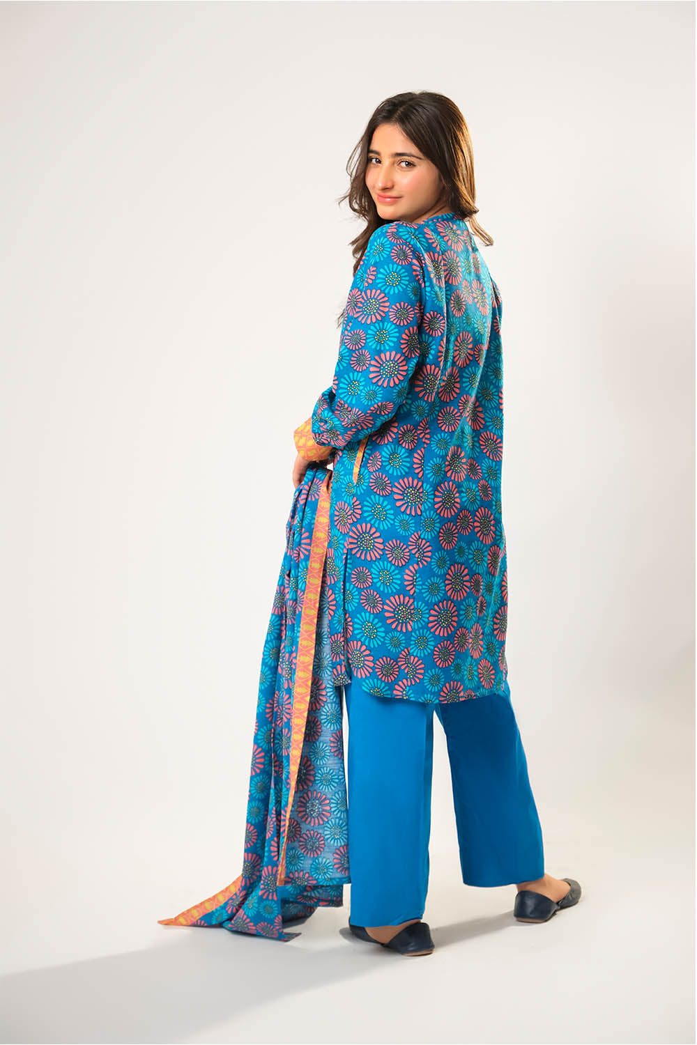 Cotton Khaddar Printed Blue Stitched Suit - Senorita