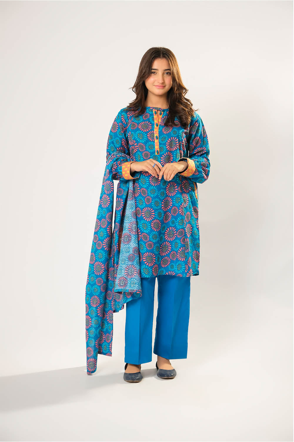 Cotton Khaddar Printed Blue Stitched Suit - Senorita