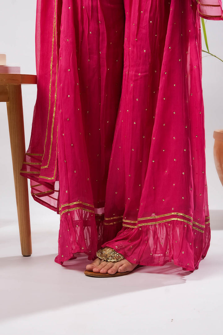 Formal Shocking Pink & Gold Stitched Suit - Senorita