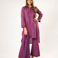 Cotton Karandi Dobby Purple & Gold Stitched Suit - Senorita