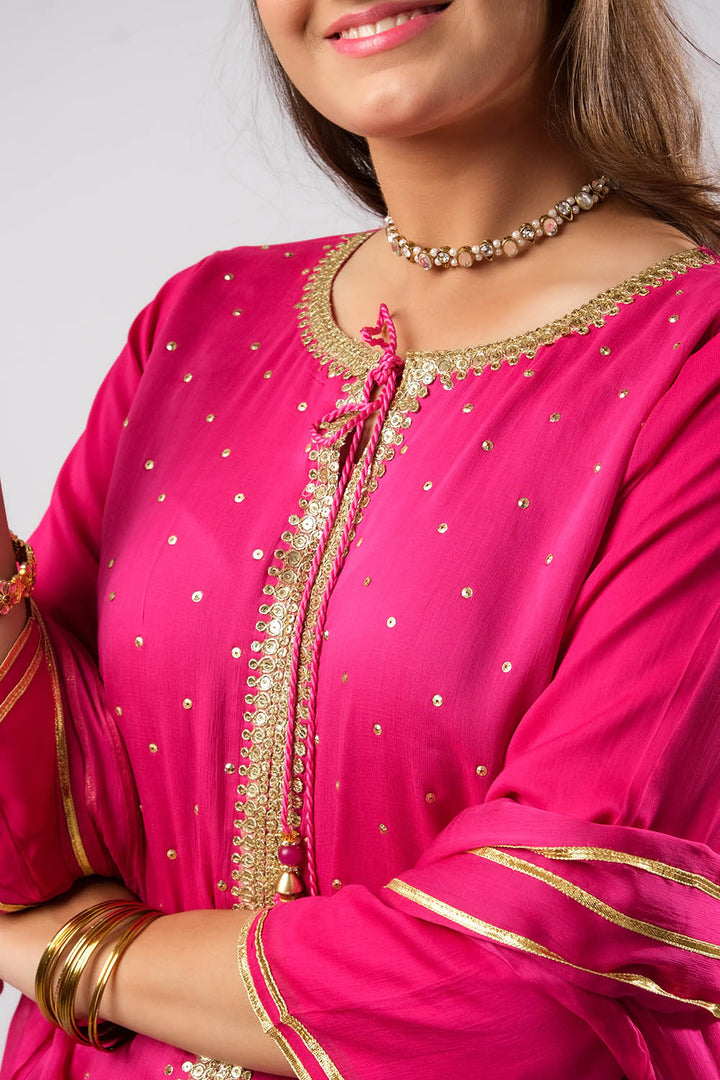 Formal Shocking Pink & Gold Stitched Suit - Senorita