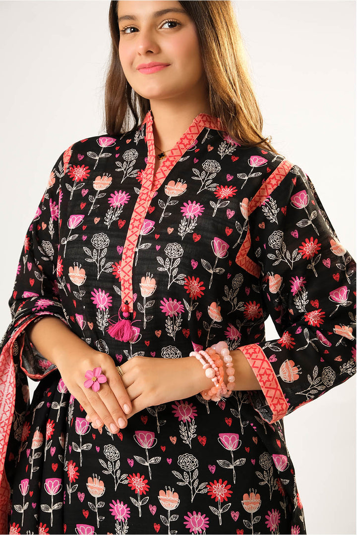 Cotton Khaddar Printed Black Stitched Suit - Senorita