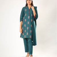 Cotton Khaddar Dyed Turquoise Stitched Suit - Senorita