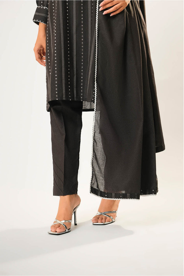 Cotton Karandi Dobby Black Silk Stitched Suit - Senorita