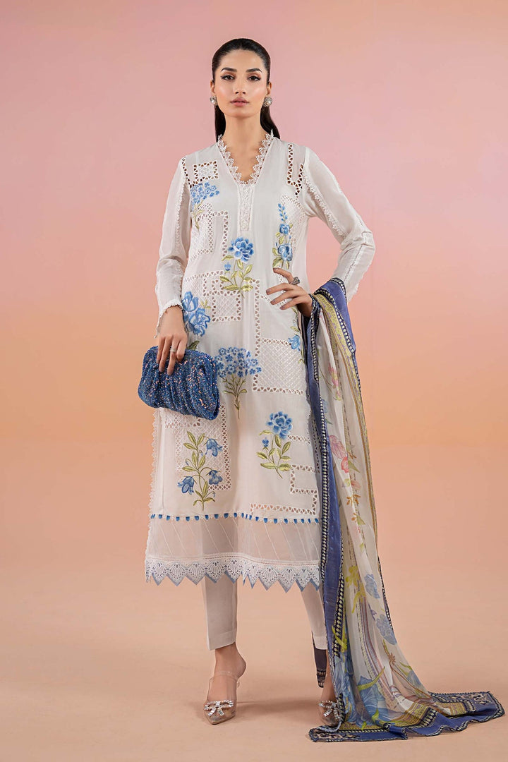 Printed Lawn Off White Stitched Suit - Maria B M Prints