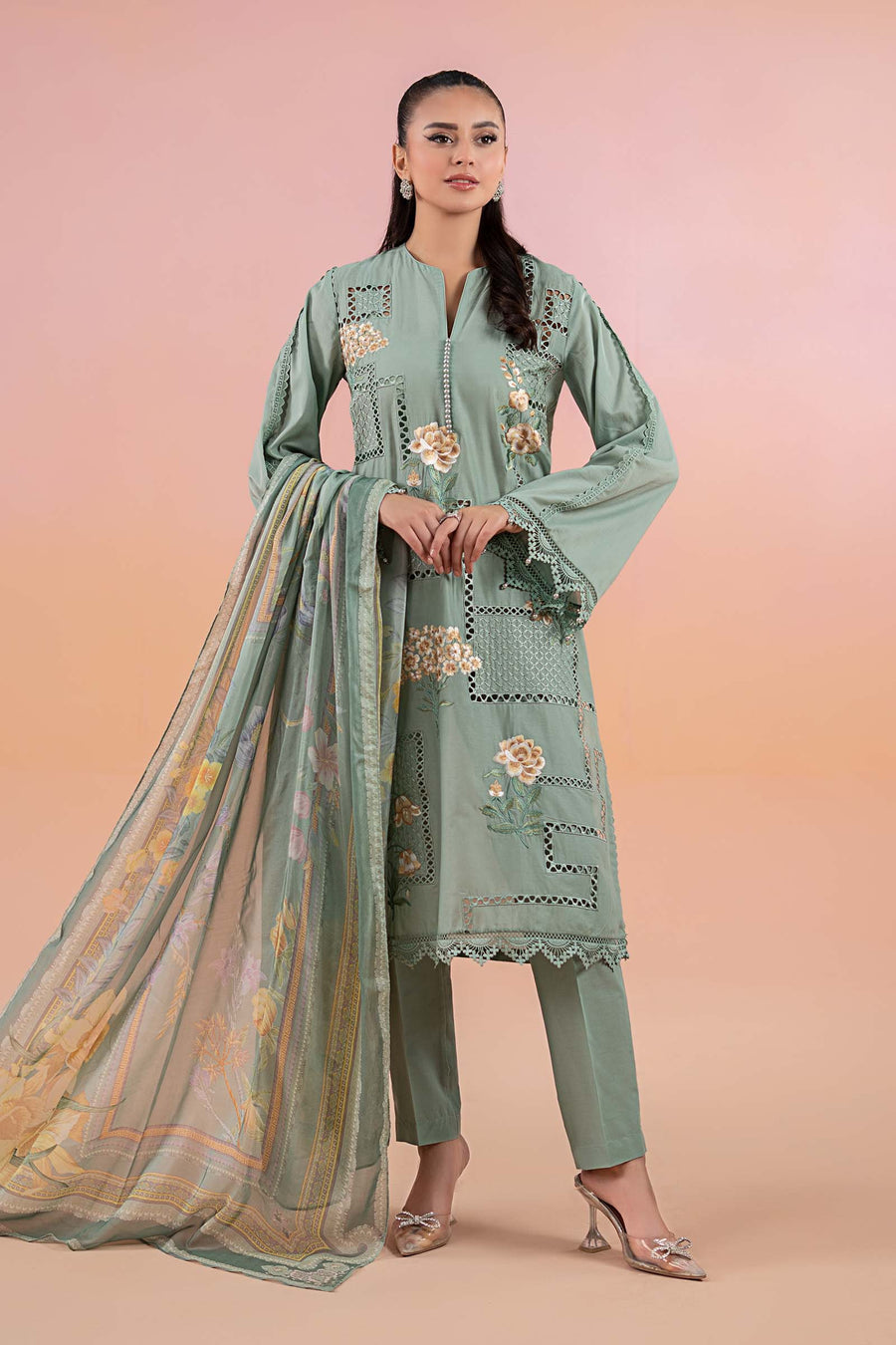 Printed Lawn Sage Stitched Suit - Maria B M Prints