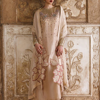 Silk & Chiffon Beige Stitched Suit - Vanya