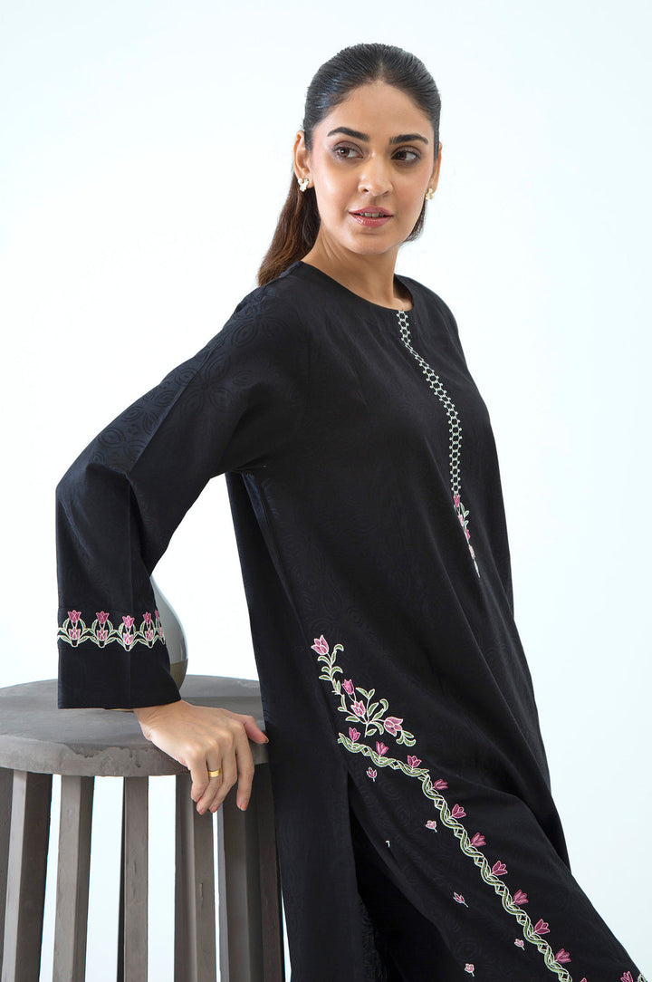 Satin Jacquard Black Stitched Suit - Zeen