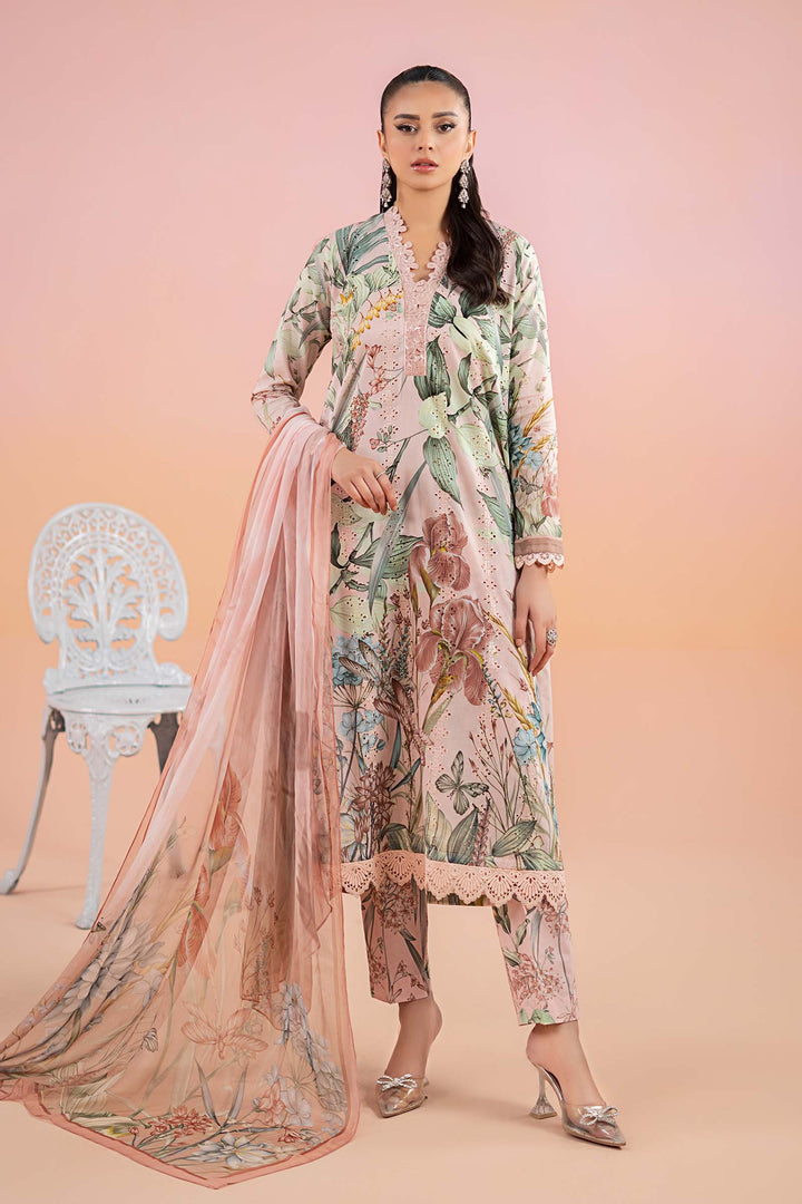 Printed Lawn Peach Stitched Suit - Maria B M Prints
