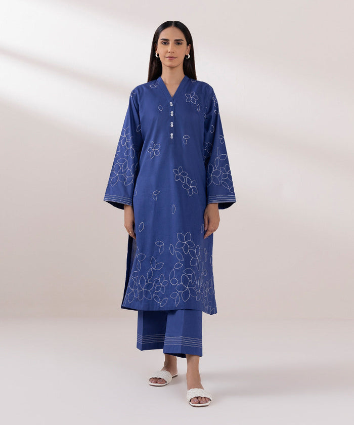 Embroidered Lawn Blue Stitched Suit - Sapphire