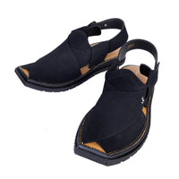Plain Black Peshawari Chappal - J. Junaid Jamshed