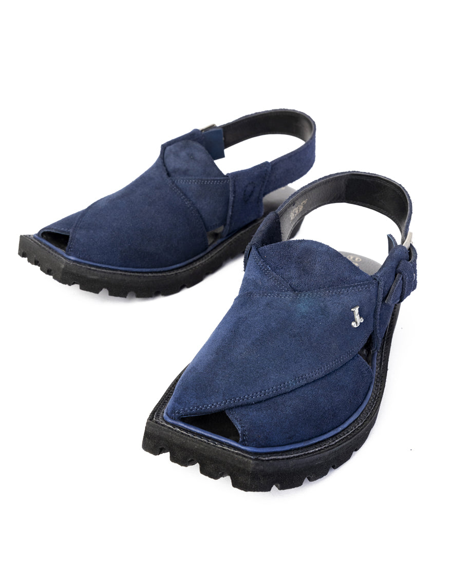 Plain Blue Peshawari Chappal - J. Junaid Jamshed