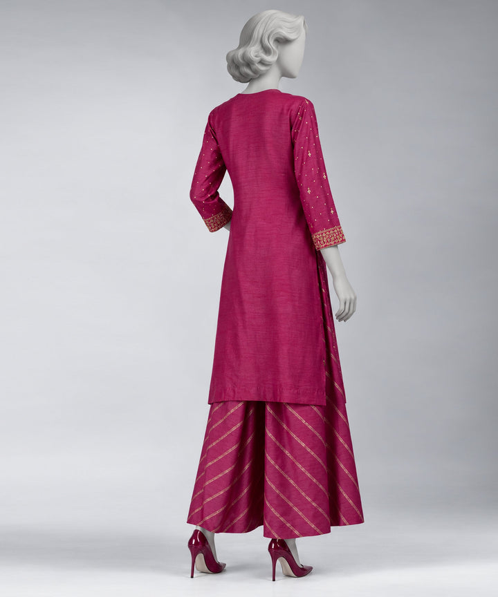 Raw Silk Mauve Stitched Suit - J. Junaid Jamshed