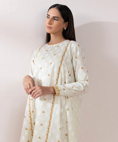 Embroidered Cambric Off White Stitched Suit - Sapphire