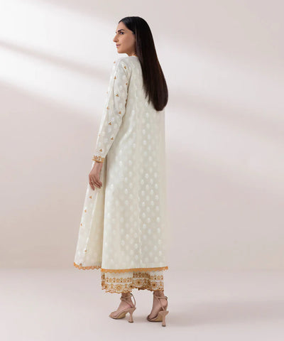 Embroidered Cambric Off White Stitched Suit - Sapphire