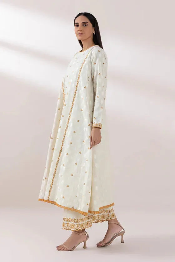 Embroidered Cambric Off White Stitched Suit - Sapphire