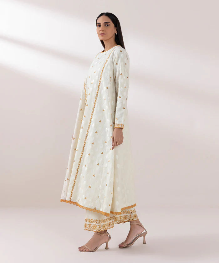 Embroidered Cambric Off White Stitched Suit - Sapphire