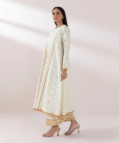 Embroidered Cambric Off White Stitched Suit - Sapphire